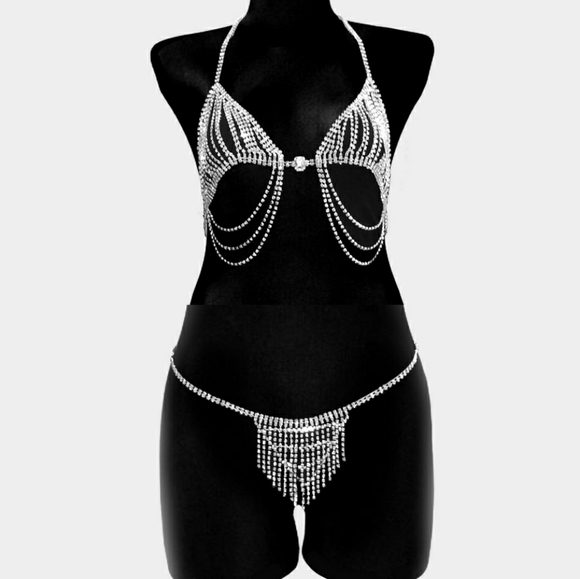 Rhinestone Sequin Bra and Underwear